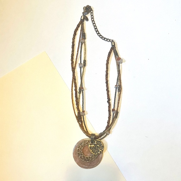 vintage Chico’s multilayer beaded boho necklace  circle engraved accent pendants - Picture 5 of 11